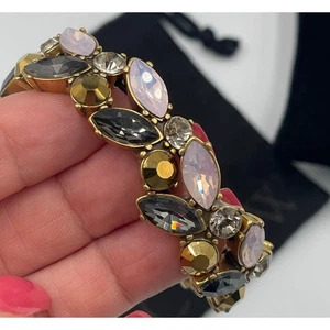 J. Crew Elastic Rhinestone Brown White Crystal Statement Bracelet - Picture 1 of 6