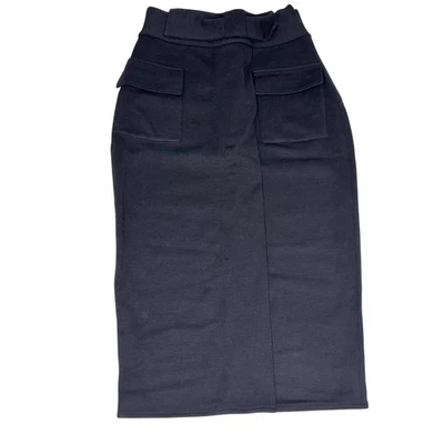 DVF Stretch Wool Midi, Straight Pencil Skirt High Waist Bow Belt Vintage Black 2 - Image 1 of 4