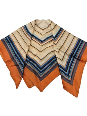 Bufanda de seda Echo a rayas multicolor borde naranja 22/23" hecha en Japón Foto 1 de 4