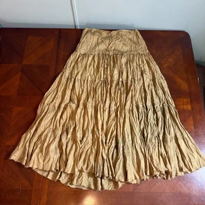 Vintage Boho Hippie Maxi Rock 100% Seide Crinkle Gypsy Festival hellbraun braun M - Bild 1 von 9