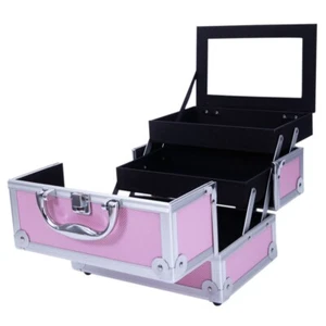 Aluminum Makeup Train Case Jewelry Box Cosmetic Organizer with Mirror 9"x6"x6" - Bild 1 von 9