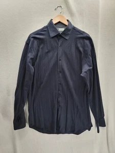 Bachrach PinStripe Navy Blue 100% Cotton Men's Dress Shirt size- L - Picture 1 of 7