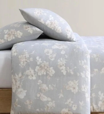 JUEGO EDREDÓN 3 PIEZAS CALVIN KLEIN ETERNITY GRIS/MARFIL FLORAL ALGODÓN REINA NUEVO Foto 1 de 4