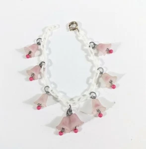 Vintage frühe Kunststoff Glocke Blume Baumeln Gliederarmband Kunststoffkette - Bild 1 von 7