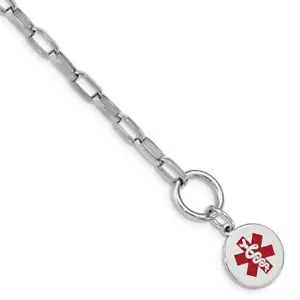 7.75" Sterling Silver Rhodium Engraveable Enamel Disc Medical ID Bracelet - Picture 1 of 3