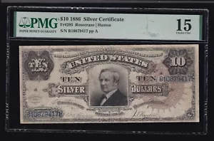 US 1886 $10 Tombstone Silver Certificate FR 295 PMG 15 Ch Fine (417) - Picture 1 of 2