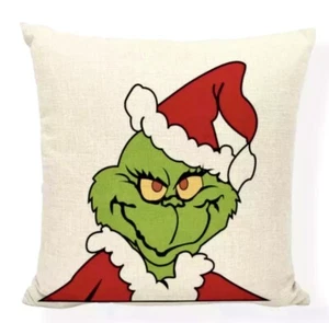 18"x18" Grinch Pillow Cover Case Dr Seuss Christmas Linen Throw Pillow - Picture 1 of 1
