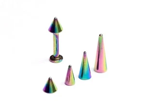 Titanium Spike Rainbow Labret Stud Lip Jewellery Body Jewelry Cone Tragus Stud - Picture 1 of 6