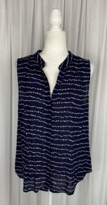 Bella Dahl Size XL Navy Blue White Dot Print Sleeveless Button Up V Neck Blouse - Image 1 of 4
