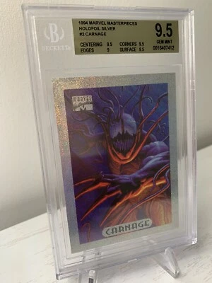 🔥 1994 Marvel Masterpieces Holofoil Silver #2 Carnage Graded BGS 9.5 🟨 Pop 7 - Image 1 of 2
