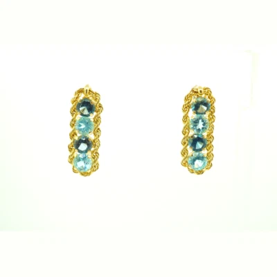 Pendientes colgantes vintage de topacio azul de oro amarillo de 10 k joyas de piedras preciosas Foto 1 de 4