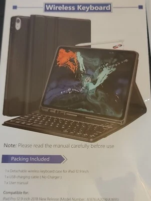 iPad Pro 12.9 2018 Detachable Wireless Keyboard Case Stand W/Pencil Holder black - Image 1 of 4