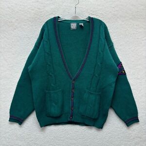 80s 90s Vintage GAP Wool Cardigan Sweater M L Mens Retro Fisherman Cable Knit