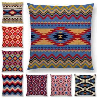 Colorful Aztec Geometric Pattern Tribal Prints Abstract Rainbow Cushion Covere - Image 1 of 4