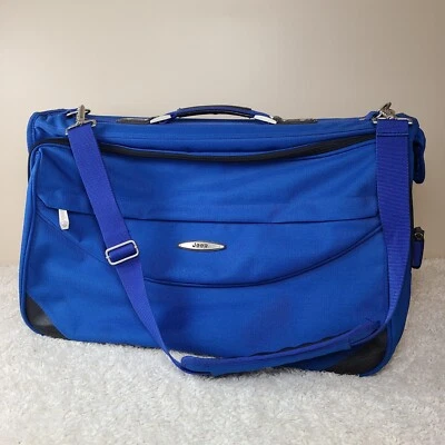 Jeep Suit Garment Bag Travel Luggage Blue Canvas Bi-Fold Carry-On Vintage  - Image 1 of 4