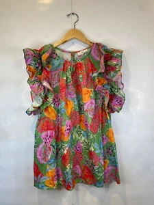 Entro Size XL Multicolored Ruffle Sleeve Fruit Print Blouse High Neck Boutique - Picture 1 of 6