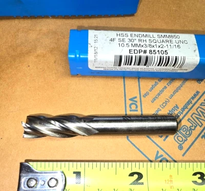 Cortador Niagara HSS ENDMILL SMM850 10,5 MM x 3/8 x 1/2 x 2-11/16 EDP# 85105 - Usado Foto 1 de 2