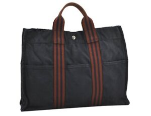 Authentic HERMES Fourre Tout MM Hand Tote Bag Canvas Navy 5092H