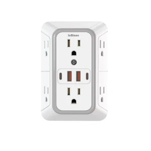 JCBLAON US Plug Power Strip with 6 AC Outlets 4 USB Port(2 Type C), Multi Socket Wall