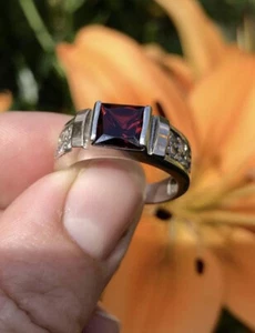 Vintage Ring 925 Silver Cable test garnet. size 17.5 Natural stone Jewelry - Picture 1 of 7