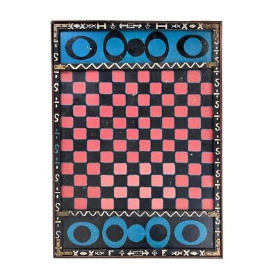 Antiguo tablero de juego de ajedrez parchís arte popular afroamericano afroamericano de doble cara de la década de 1920 Foto 1 de 4