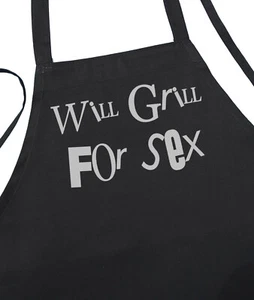 Will Grill For Sex Grembiule BBQ Nero, Novità Grembiule da Cucina con Detti Divertenti - Foto 1 di 4