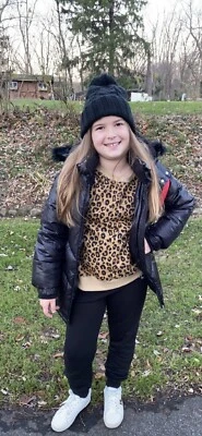 niñas justicia talla 14 abrigo largo acolchado negro con capucha de piel desmontable Foto 1 de 4