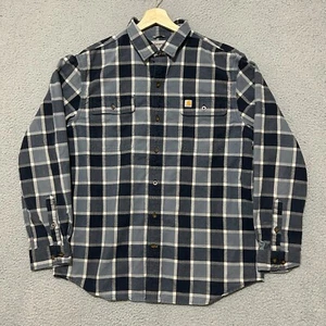Camicia Carhartt Hubbard in flanella a quadri uomo grande blu con bottoni manica lunga - Foto 1 di 8