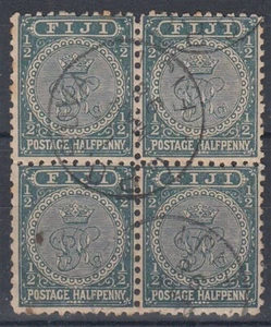 FIJI 1896 VR CROWN ½d. BLOCK OF 4 (USED) PERF 11 (ID:209/D47226) - Picture 1 of 1