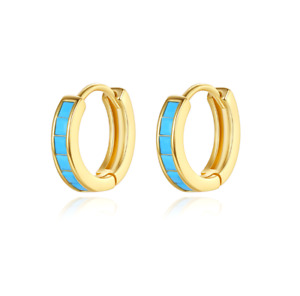 Women Girl White Gold Square Blue Turquoise Small Hoop Huggie Earrings 13mm A31