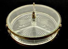 Round Glass & Brass Vanity/Jewelry Box, 3-Sections, Ball Footed Frame, Vintage