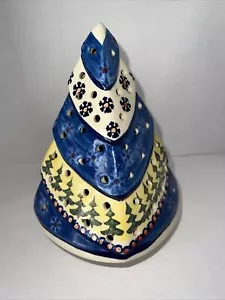 Wiza Poland Pottery Handmade Christmas Tree Tealight Holder Luminary 8”Tall - Picture 1 of 8