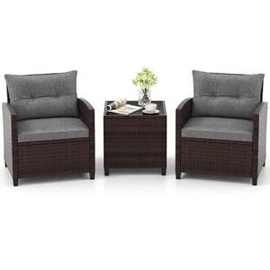 3PCS Patio Rattan Furniture Set Cushioned Conversation Set Sofa Turquoise - Picture 1 of 10
