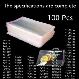 100Pcs Multiple Size Clear Self Adhesive Cello Cellophane Bag Small Plastic Bags - Picture 1 of 6