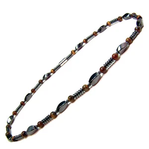 Accents Kingdom Men's Magnetic Hematite Tiger's Eye Bead Necklace 18" - Picture 1 of 3