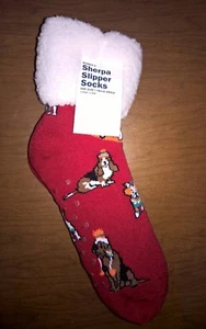 Damen Sherpa Hausschuhe Socken Französische Bulldogge & Hundefreunde Rot Einheitsgröße Neu - Bild 1 von 2