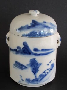 Vintage Chinese Blue and White Hand Painted Pottery Tea Jar / Caddy - Picture 1 of 9
