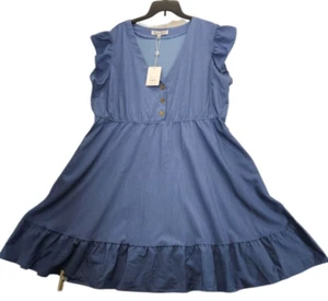 White Mark Women's Denim Blue Ruffle Sleeve Knee Length Dress Plus Size 3X D189 - Picture 1 of 6