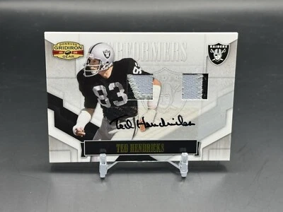2008 Donruss Gridiron Gear Ted Hendricks Dual Patch Auto /5 Raiders HOF - Image 1 of 2