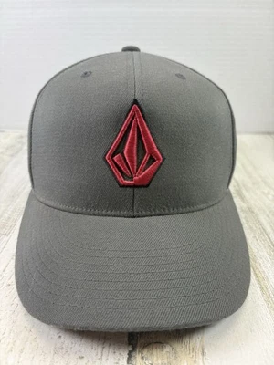 Volcom Hat Cap Gray 210 Flexfit 6 7/8-7 1/4 Red Embroidered Logo Skateboarding - Image 1 of 4