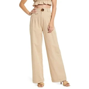 Lulus Women Beige Woven Cotton Seeking Adventures Wide-Leg Pants Size XL - Picture 1 of 4