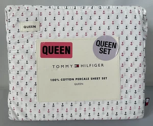 Tommy Hilfiger Queen 100% Baumwolle Perkal Laken Set 4-teilig Maritim Anker Print - Bild 1 von 3