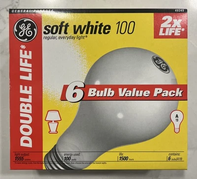 NEW GE Light Bulbs, 100 Watt, Soft White, Long Life A19 Bulbs Not led Old School - Image 1 of 4