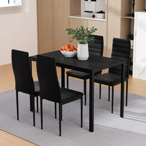 Artiss Dining Chairs and Table Dining Set 4 Chair Set Of 5 Black - Picture 1 of 7