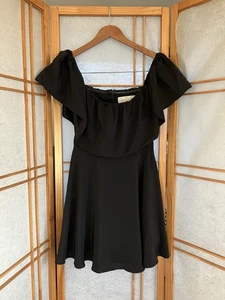 Amanda Uprichard Black Silk Mini Cocktail Dress Short Sleeve Ruffle Front, Small - Picture 1 of 10