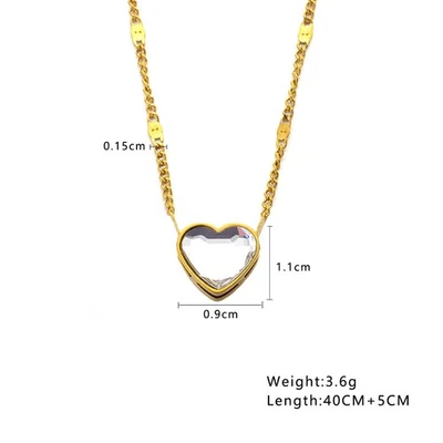 Collar de acero inoxidable con diamantes corazón amoroso circón para mujer Foto 1 de 4