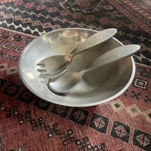3-pc DANSK India 12” Hammered Metal Salad Bowl and Utensil Set - Picture 1 of 7