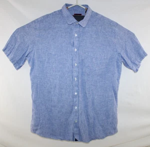 UNTUCKit Shirt Mens XL Tall Slim Blue Linen Short Sleeve Button Front Shirt - Picture 1 of 9