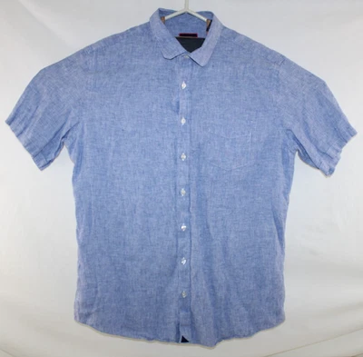 UNTUCKit Shirt Mens XL Tall Slim Blue Linen Short Sleeve Button Front Shirt - Image 1 of 4