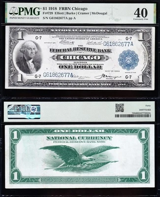 Amazing Crisp HIGH GRADE 1918 $1 Chicago FRBN Note! PMG 40! FREE SHIP! 62677A - Image 1 of 3